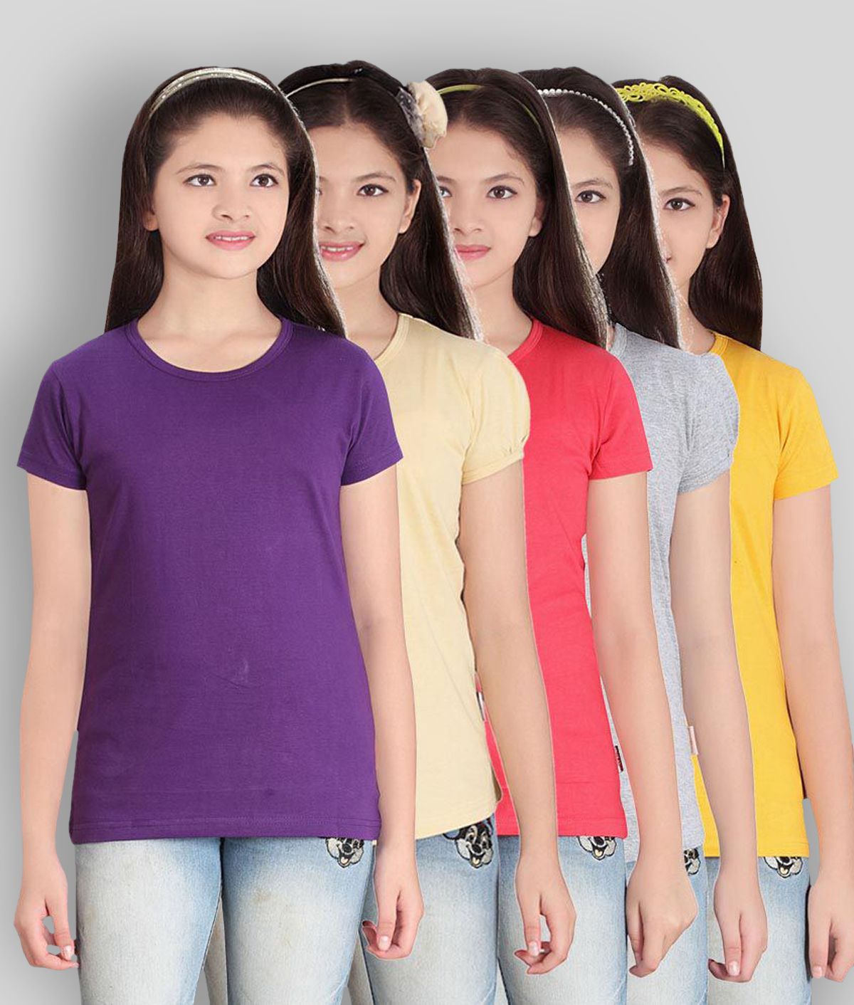     			Sini Mini - Multicolor Cotton Girl's T-Shirt ( Pack of 5 )