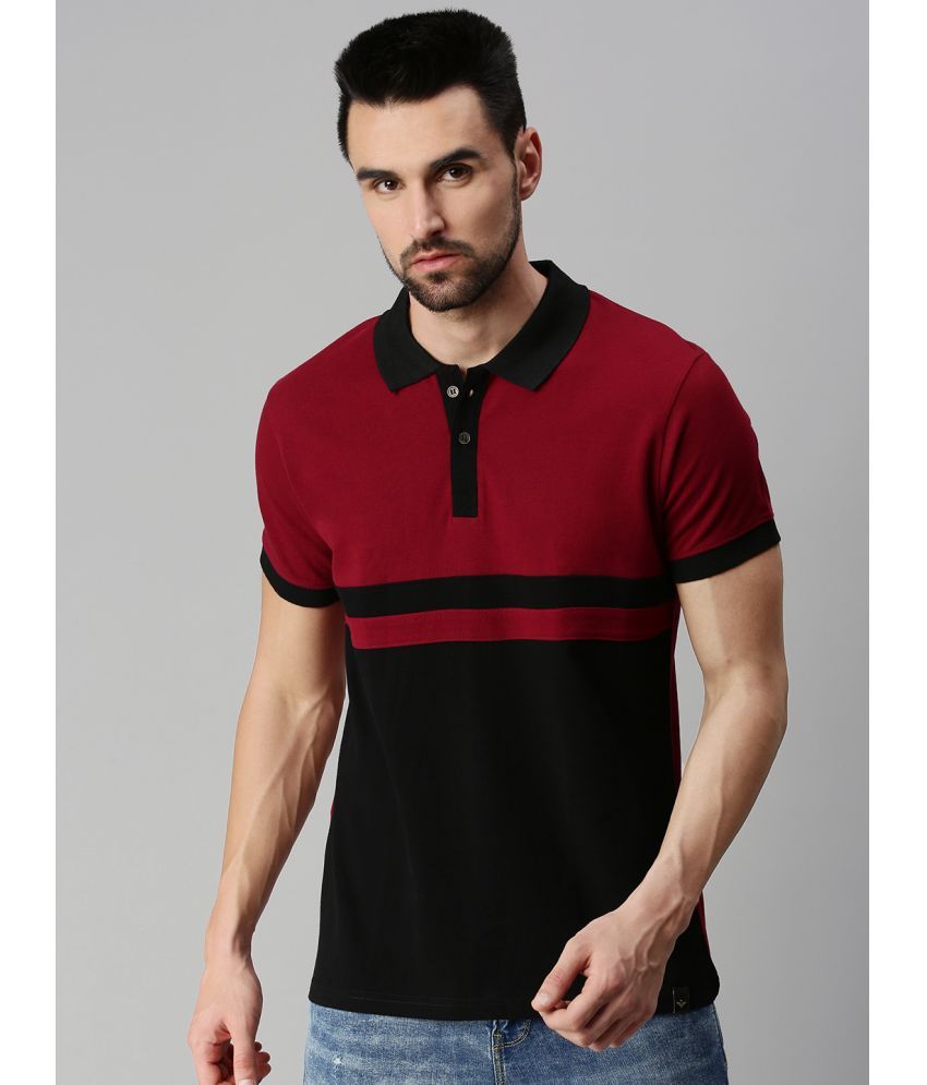     			Veirdo Pack of 1 Cotton Regular Fit Colorblock Half Sleeves Men's Polo T Shirt ( Maroon )