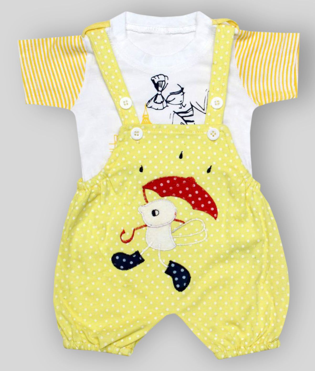     			Babeezworld Pack of 1 Baby Girls Cotton Dungarees ( Yellow & White )