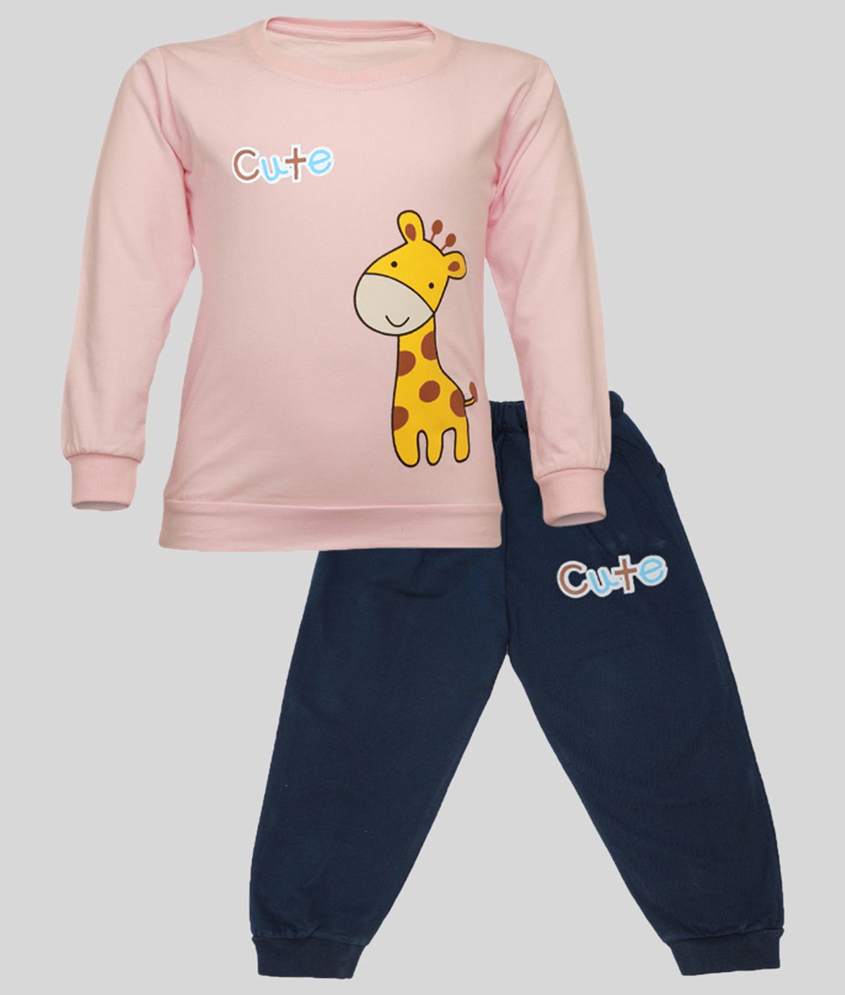     			CATCUB Kids Cotton Cute Giraffe Printed Clothing Set (Pink)