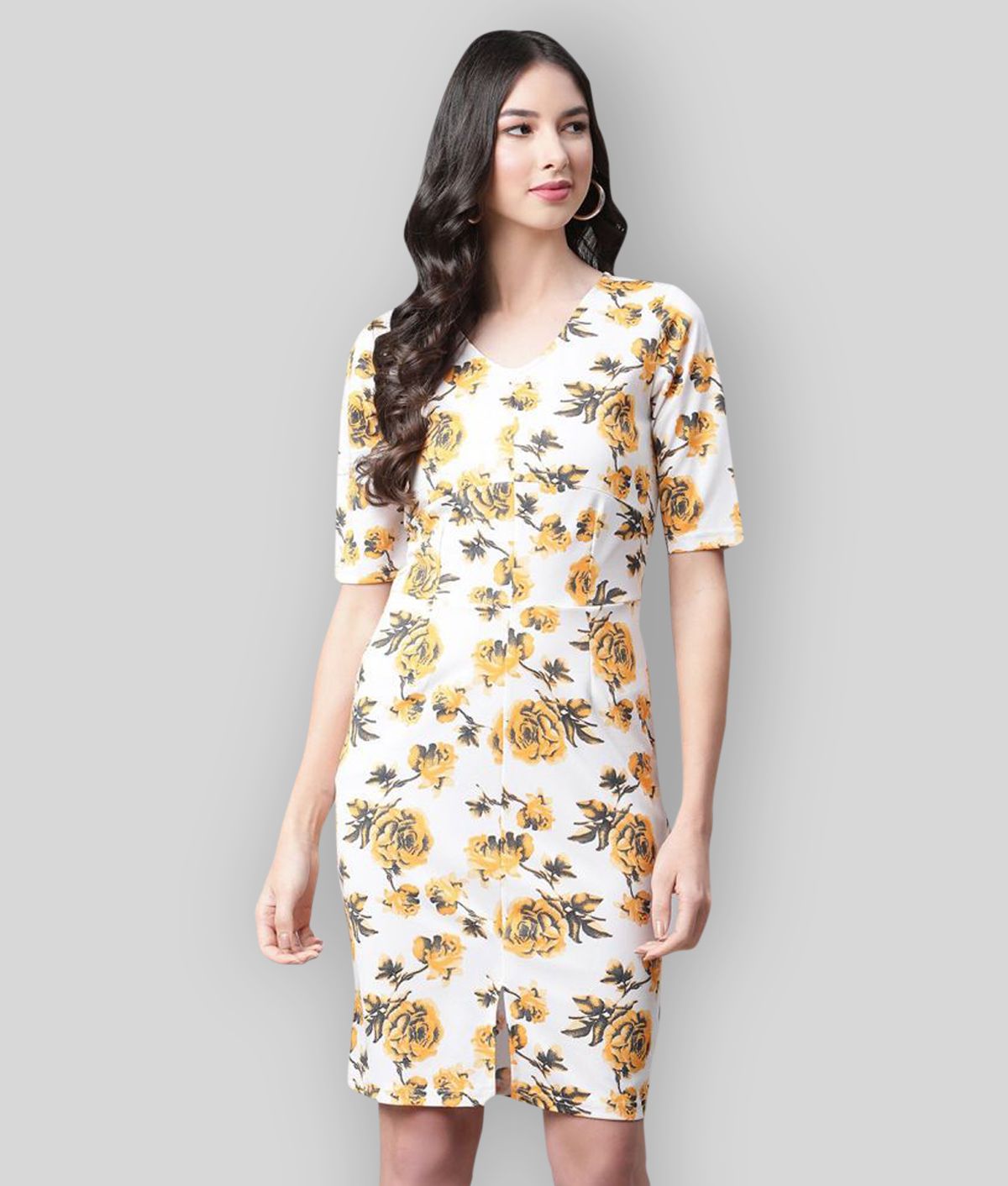 Cottinfab - White Cotton Blend Women's Bodycon Dress ( Pack of 1 )
