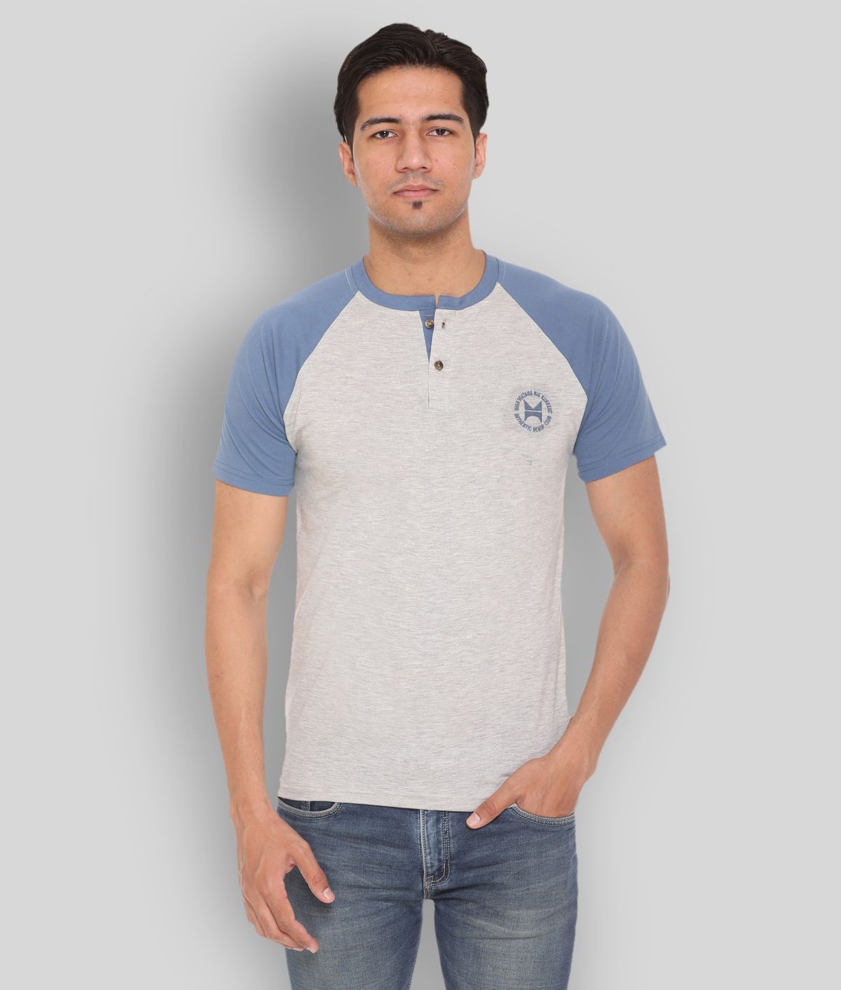     			HVBK - Light Grey Cotton Blend Regular Fit Men's T-Shirt ( Pack of 1 )