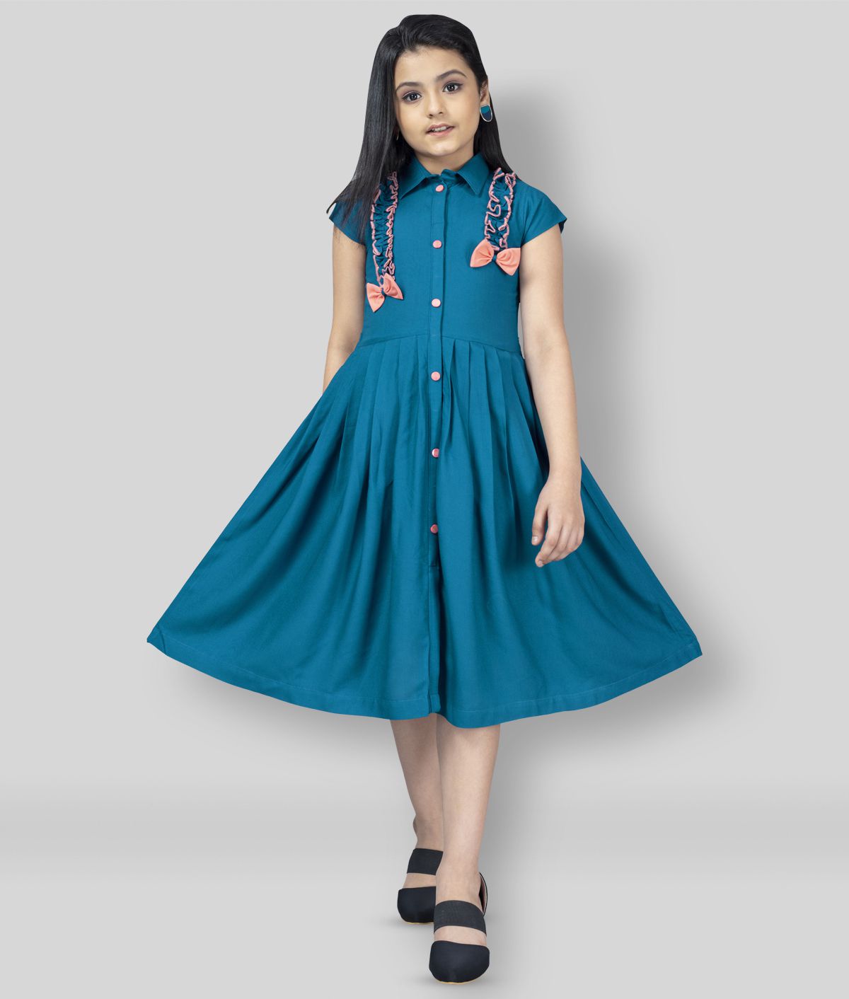    			MIRROW TRADE - Blue Rayon Girl's Shirt Dress ( Pack of 1 )