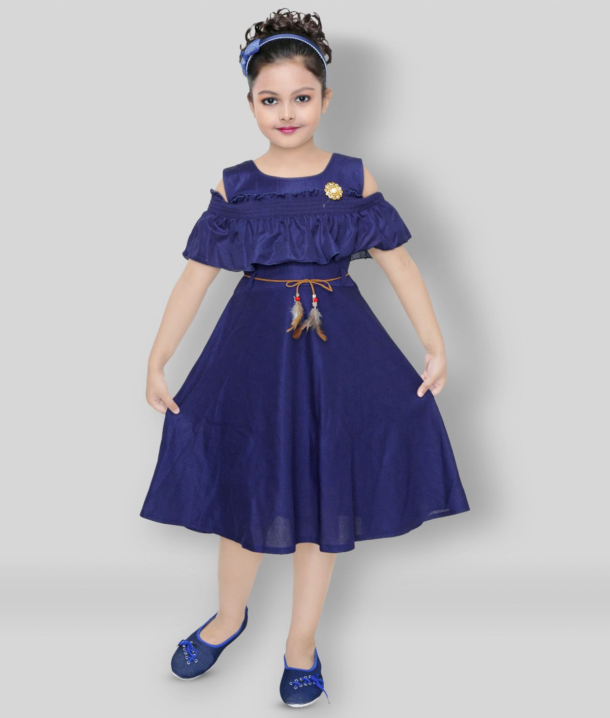     			Mojua - Navy Cotton Blend Girl's A-line Dress ( Pack of 1 )