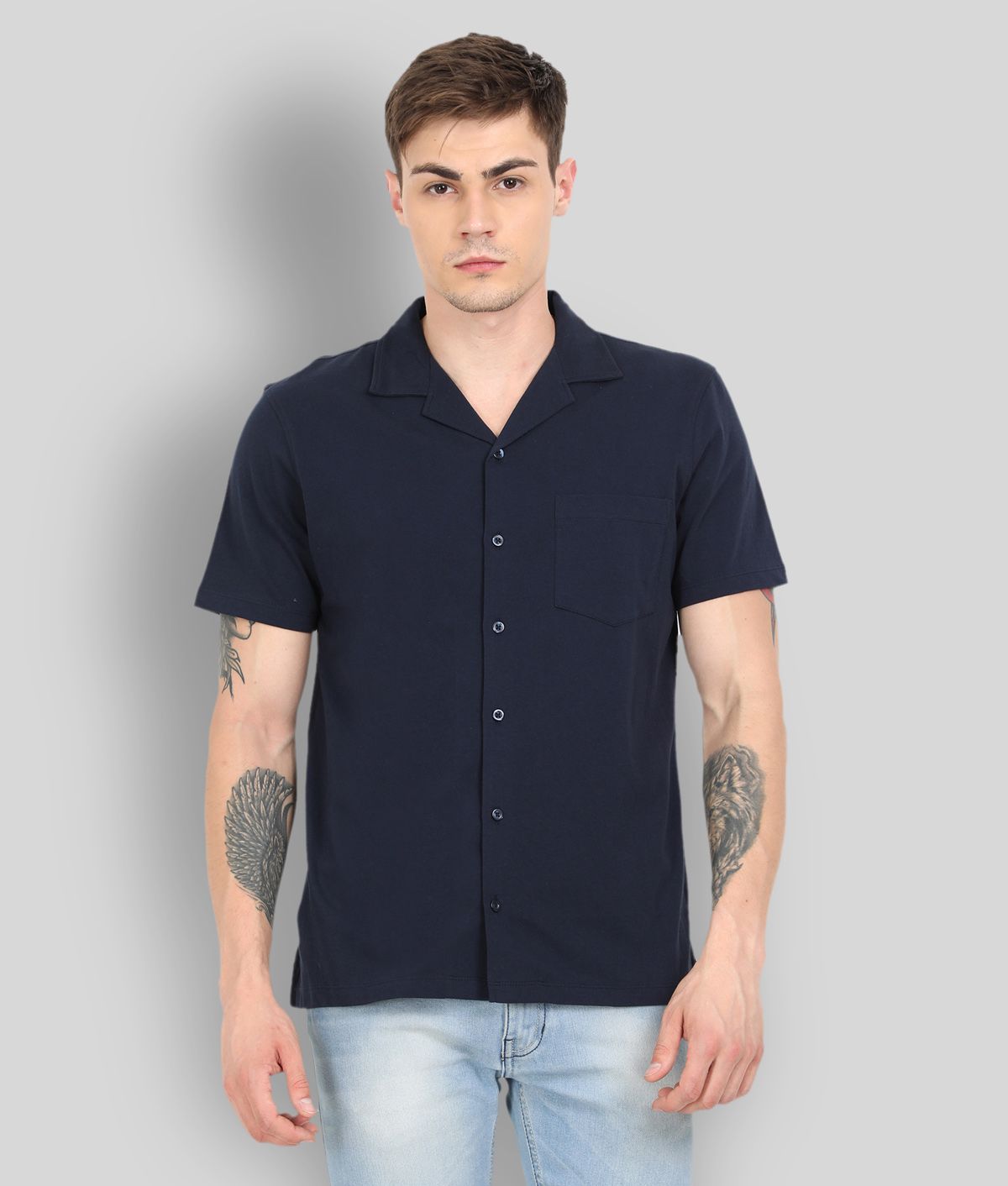 PIPER - Navy Cotton Regular Fit Men's Casual Shirt ( Pack of 1 )