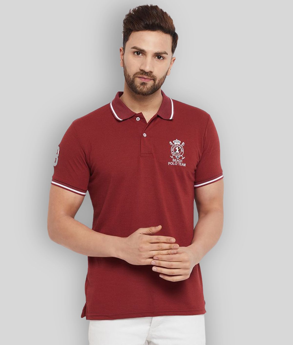 The Million Club - Maroon Cotton Blend Regular Fit Men's Polo T Shirt ( Pack of 1 )