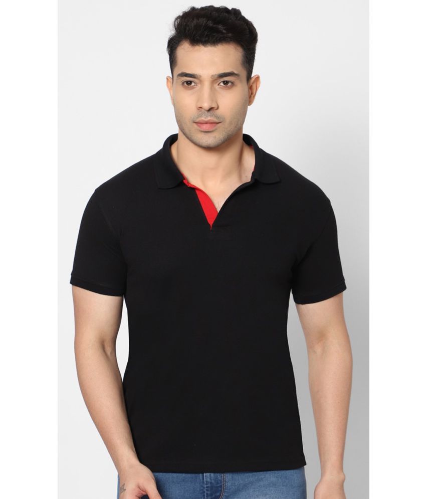     			HJ HASASI Pack of 1 Cotton Blend Slim Fit Solid Half Sleeves Men's Polo T Shirt ( Black )