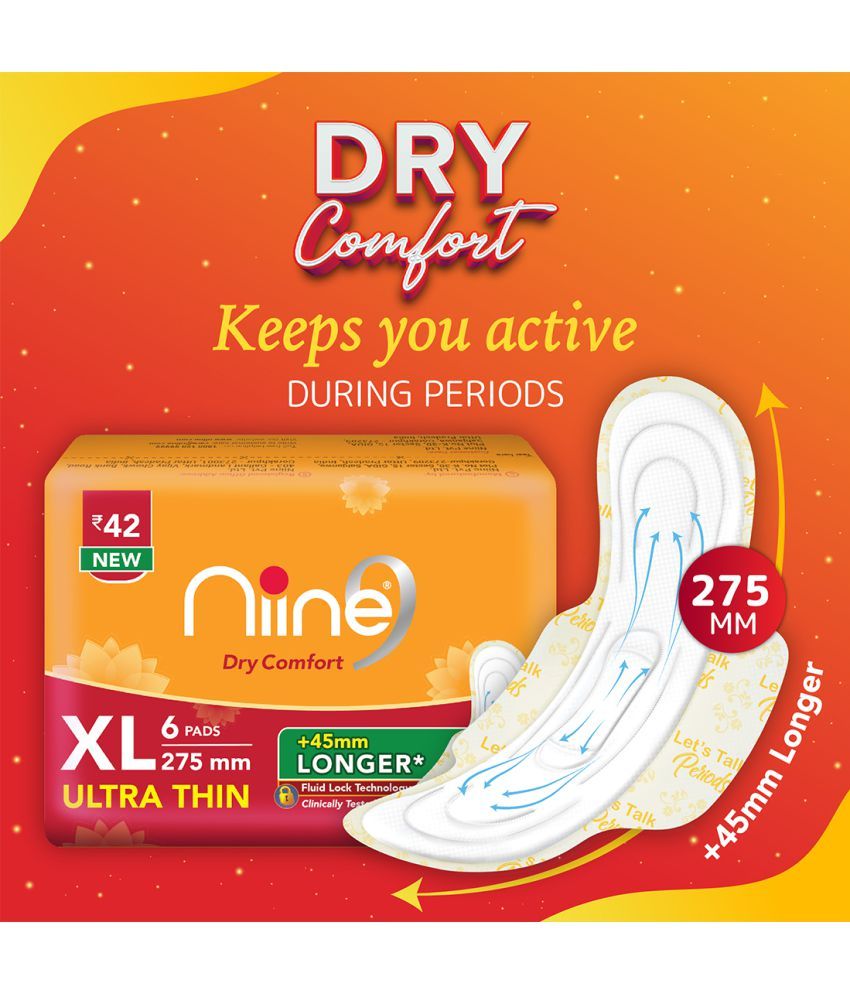 NIINE Dry Comfort Ultra Thin XL Sanitary Pads for women with Fluid Lock