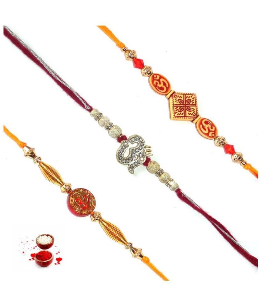     			Purvani Rakhi Set Multicolour With Roli chawal & Card Pack of 3