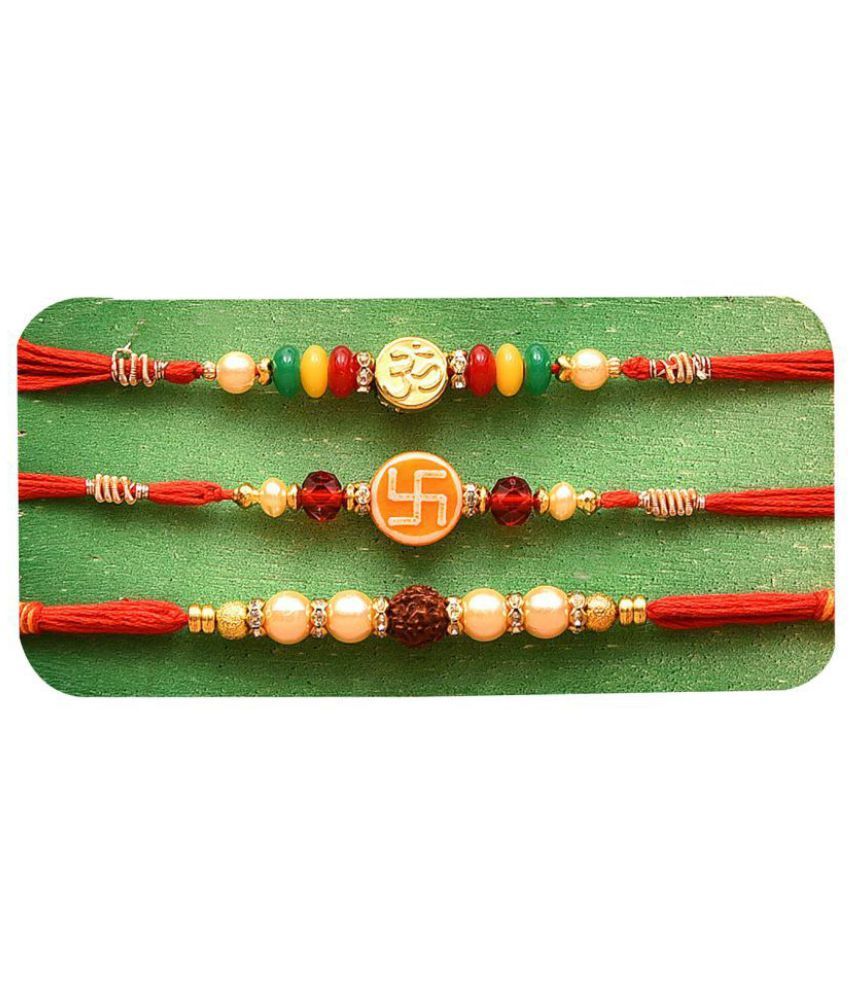     			Purvani Rakhi Set Multicolour With Roli chawal & Card Pack of 3