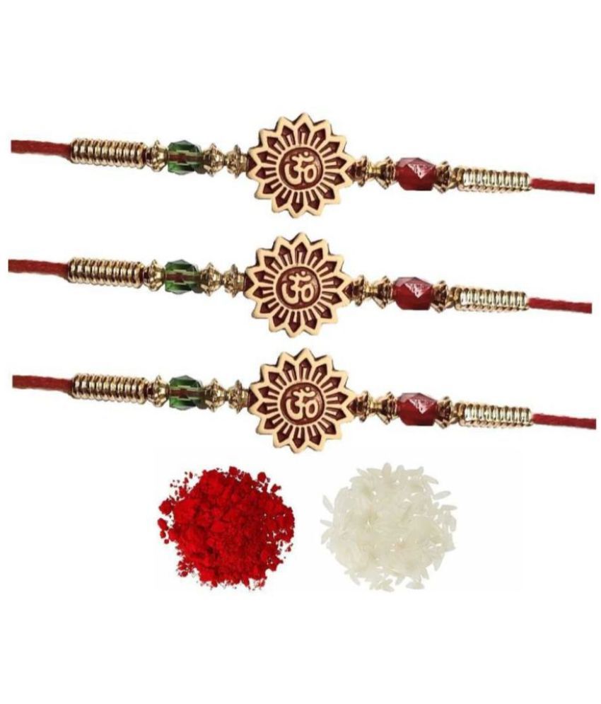     			Purvani Rakhi Set Multicolour With Roli chawal & Card Pack of 3