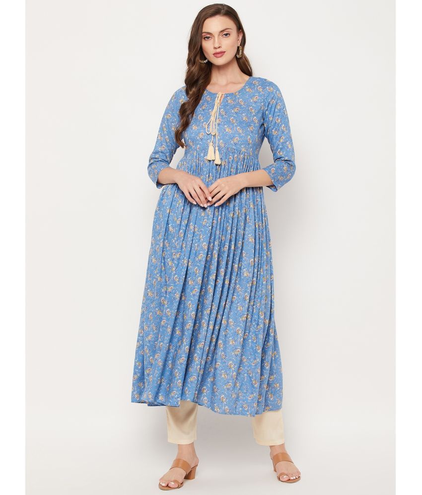     			Tissu - Blue Rayon Women's Flared Kurti ( Pack of 1 )