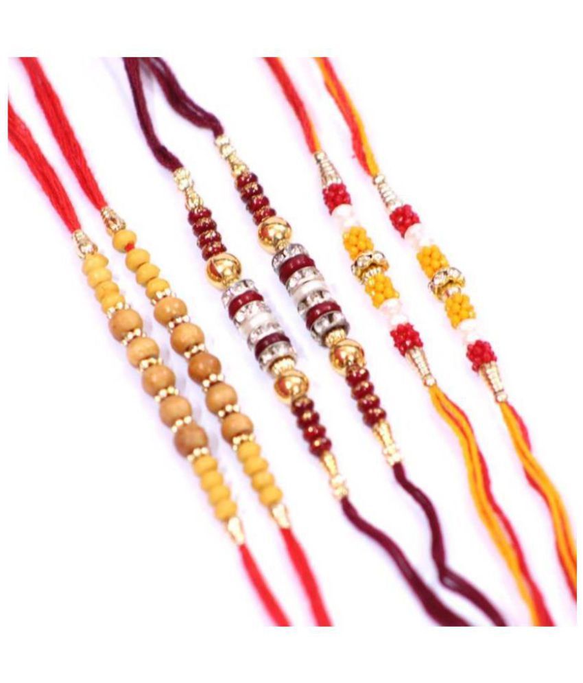     			Yogine Rakhi Set Multicolour Designer Combo with Rakhi Card and Roli Chawal Pack of 6