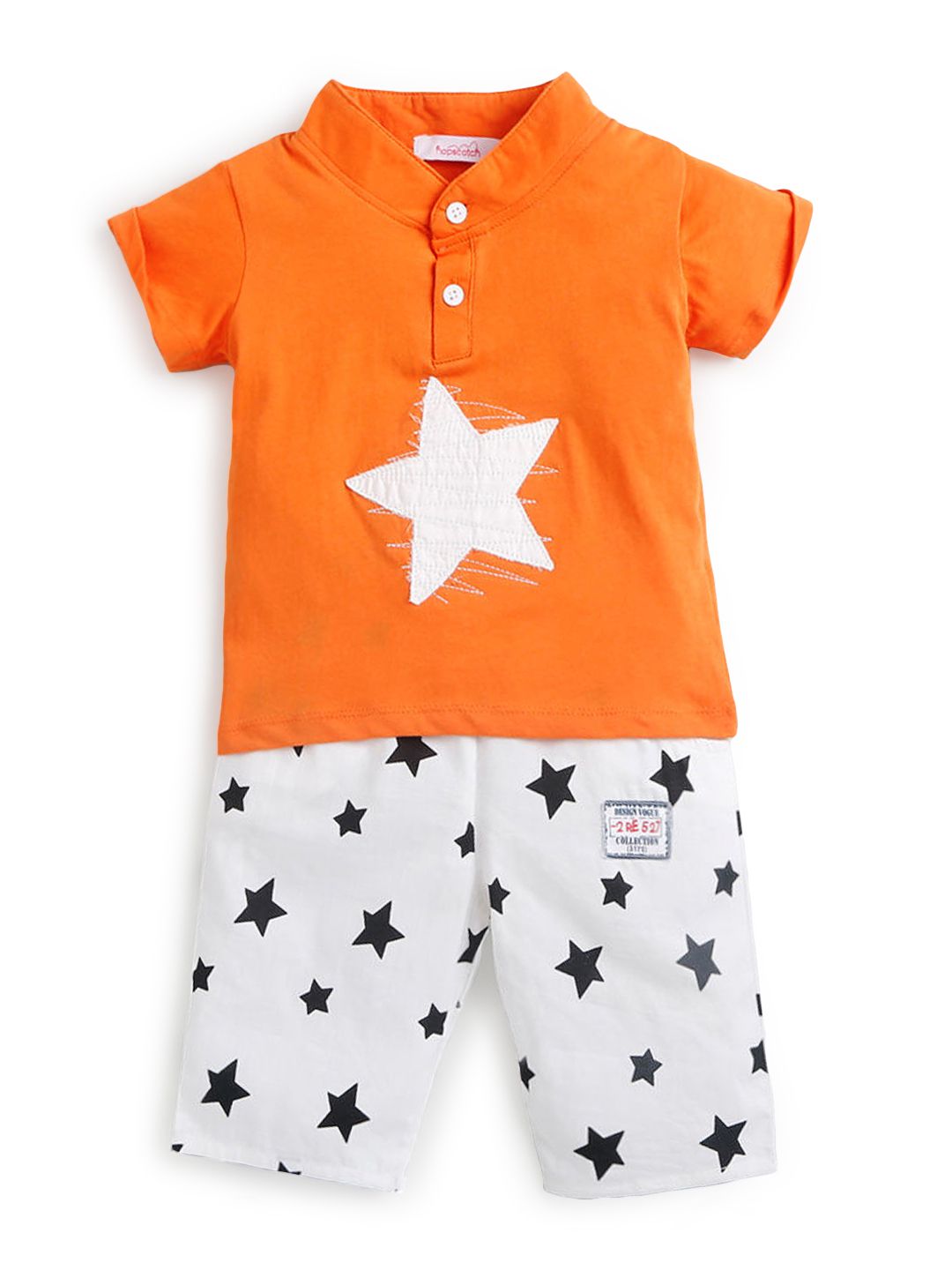 Hopscotch Boys Cotton and Spandex T-Shirt And Pant Sets in Orange Color For Ages 2-3 Years (BCC-2383925)