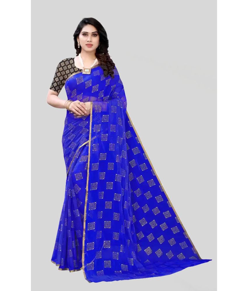     			Saree Queen - Blue Chiffon Saree With Blouse Piece ( Pack of 1 )