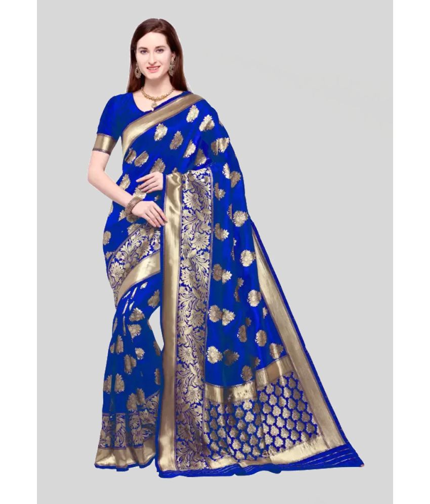     			SareeQueen - Blue Silk Blend Saree With Blouse Piece ( Pack of 1 )