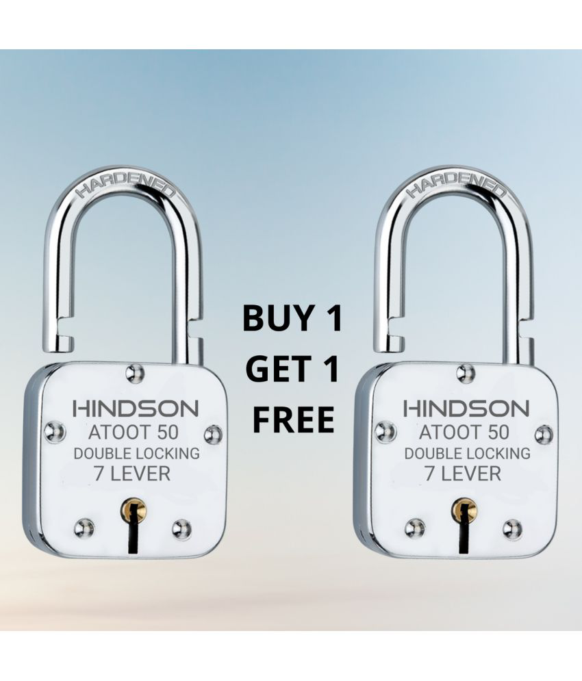     			HINDSON Small Lock Atoot 50mm with 3 Key, Link Atoot 50 Steel Double Locking, 7 Lever Padlock for Door, Gate, Shutter ( Finish Silver ) (Atoot 50mm Pack 2)