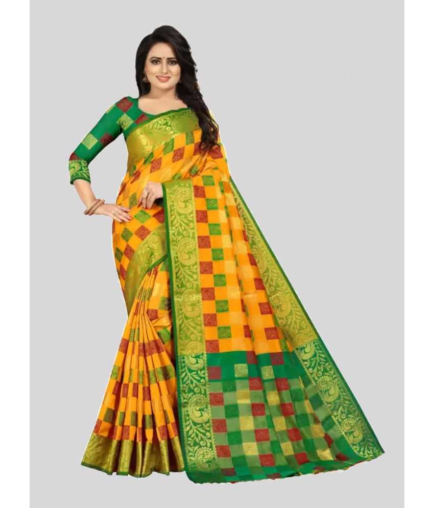 SareeQueen - Yellow Jacquard Saree With Blouse Piece ( Pack of 1 )