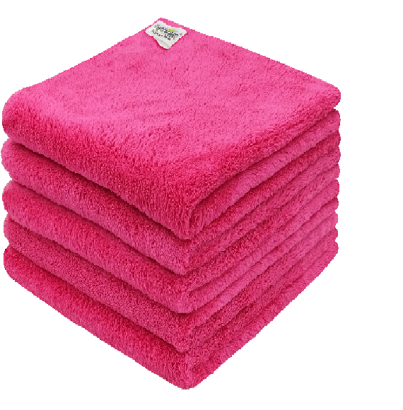     			SOFTSPUN Microfiber High Loop Cleaning Cloths, 40x40 cms 5 pcs Towel Set 280 GSM (PINK). Thick Lint & Streak-Free Multipurpose Cloths