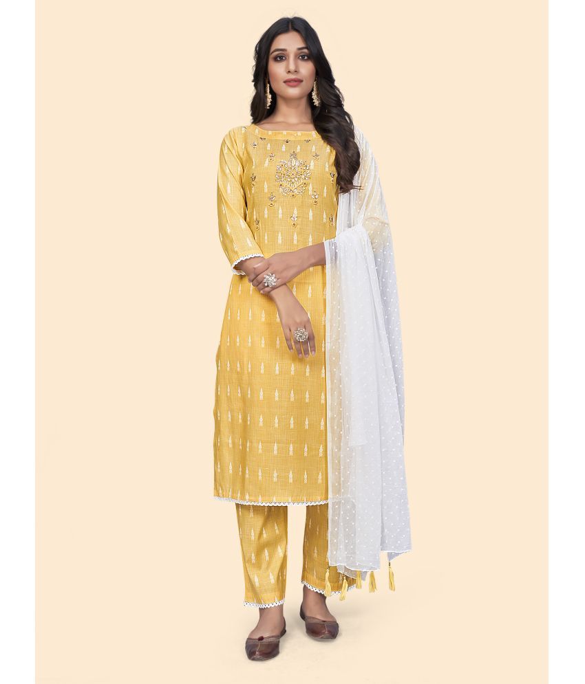     			Vbuyz - Yellow Straight Cotton Women's Stitched Salwar Suit ( Pack of 1 )