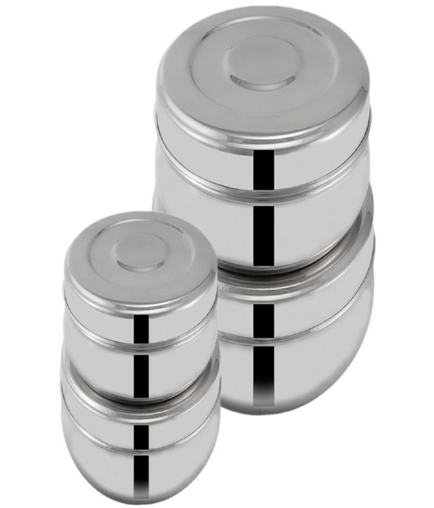 ZMS MARKETING - Silver Steel Food Container ( Pack of 4 )