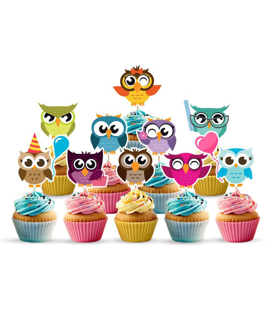     			Zyozi 10 PCS Owl Cupcake Toppers, Owl Themed Baby Shower Party Cake Decor, Owl Food Picks for Animal Themed Party Cake Decoration