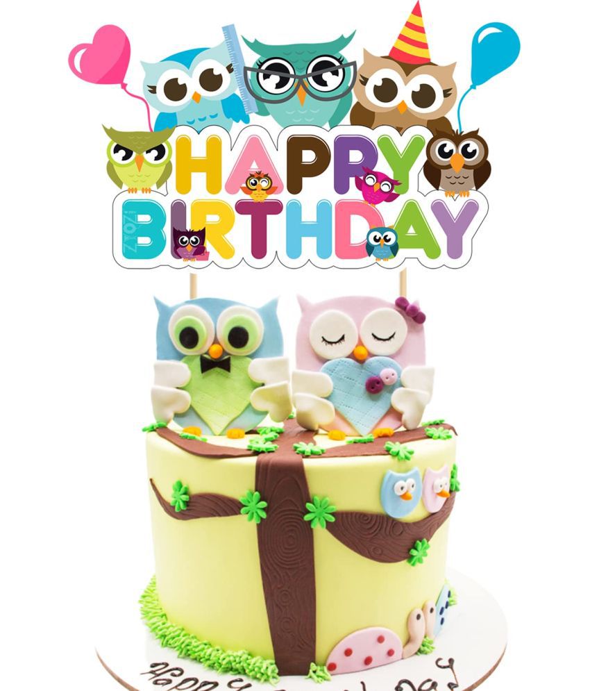     			Zyozi Owl Cake Topper,Happy Birthday Sign Owl Cake Decorations,Owl Animal Themed Birthday Baby Shower Party Supplies.