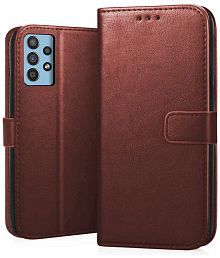 Kosher Traders - Brown Artificial Leather Flip Cover Compatible For Samsung Galaxy A23 5g ( Pack of 1 )