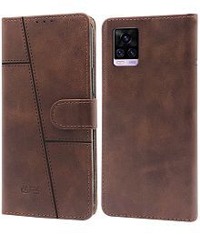 NBOX - Brown Artificial Leather Flip Cover Compatible For Vivo V21e 5G ( Pack of 1 )