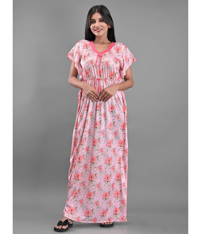     			Apratim - Peach Satin Women's Nightwear Kaftan Night Dress ( Pack of 1 )