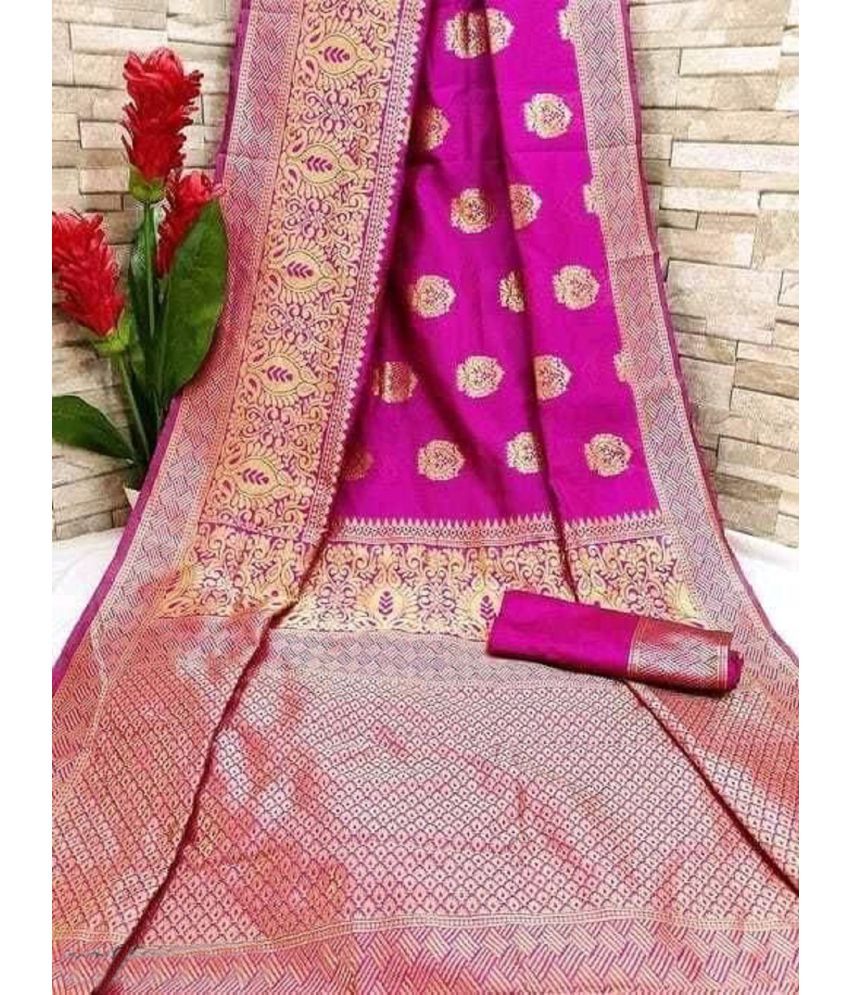     			Gazal Fashions - Pink Banarasi Silk Saree With Blouse Piece ( Pack of 1 )