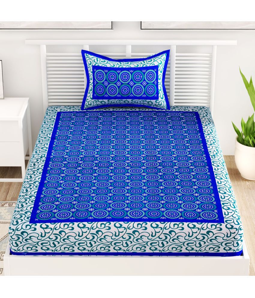     			unique choice Cotton Abstract Printed Single Bedsheet with 1 Pillow Cover - Blue
