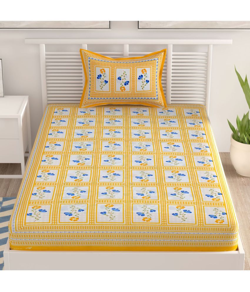     			unique choice Cotton Floral Printed Single Bedsheet with 1 Pillow Cover - Yellow