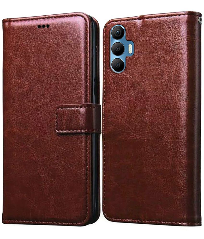     			KOVADO - Brown Artificial Leather Flip Cover Compatible For Tecno Spark 8 Pro ( Pack of 1 )