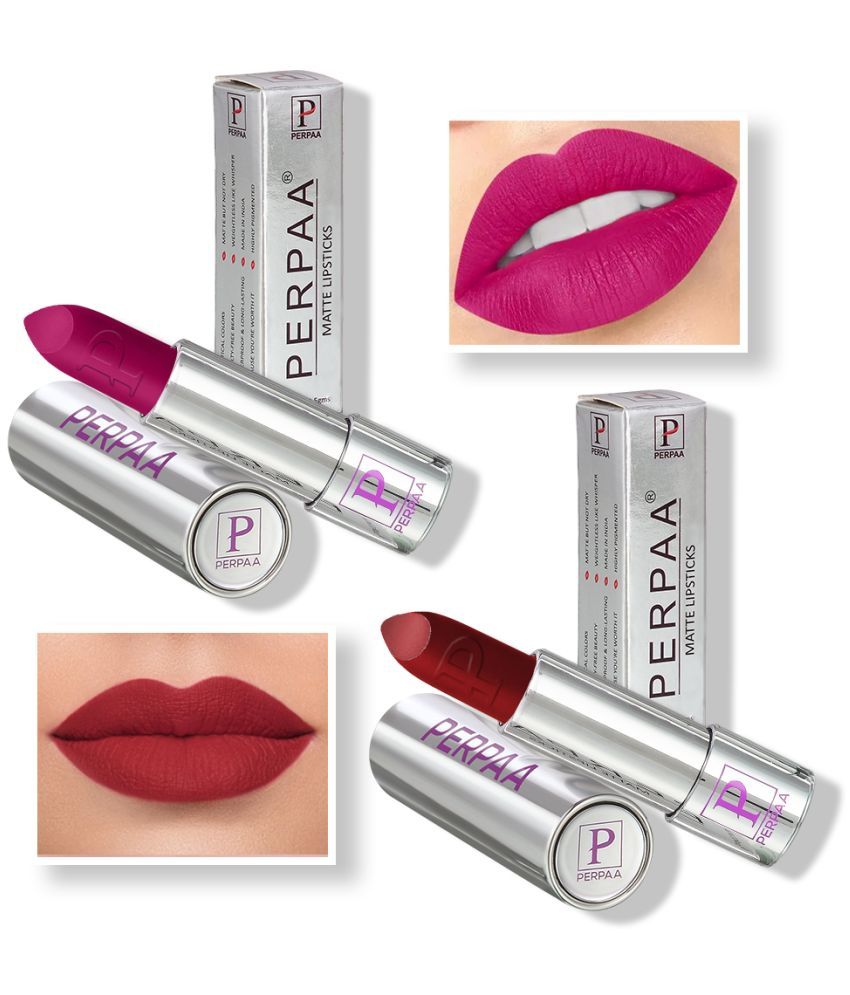     			PERPAA Push Button PoP & Play Matte Lipstick, Moisturizing Lip Color Enrich with Vitamin-E Non-Drying, Creamy Lipstick,Pack of 2