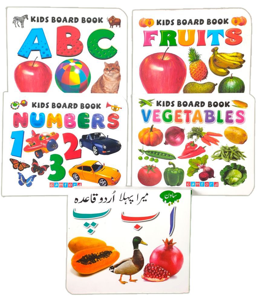    			SHIMZAN Kids Preschool Learning Books Set of 5 - Alphabets, Numbers, Fruits, Vegetables & Urdu Qaida