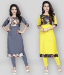 BROTHERS DEAL Yellow Crepe Straight Kurti - Pack of 2