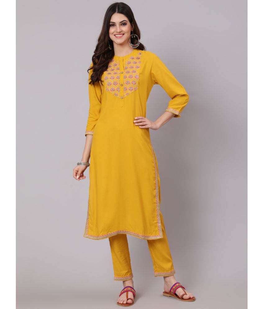     			Antaran - Mustard Straight Rayon Women's Stitched Salwar Suit ( Pack of 1 )