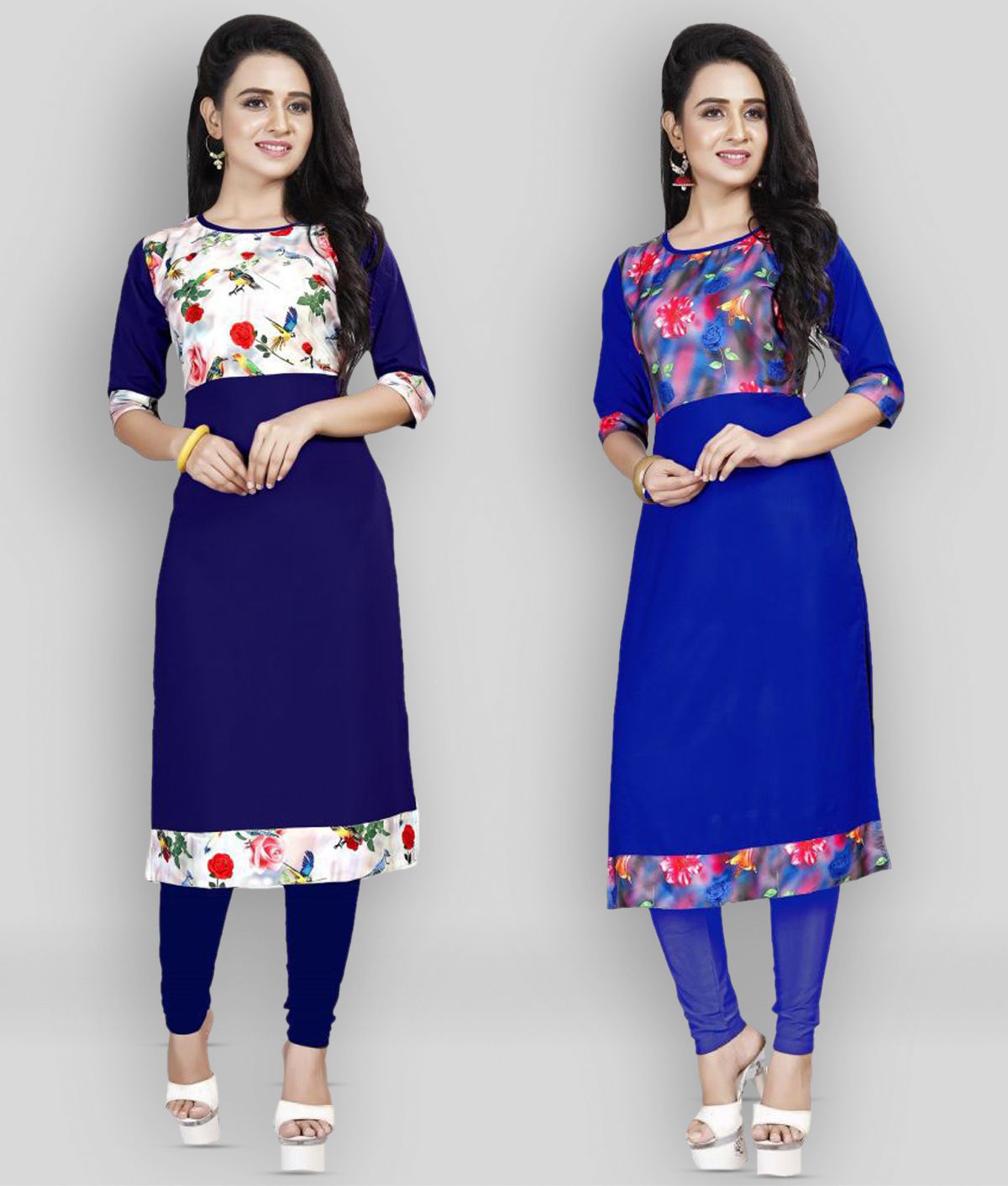     			BROTHERS DEAL Blue Crepe Straight Kurti - Pack of 2