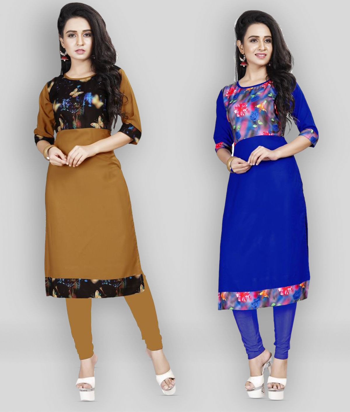    			BROTHERS DEAL Multicolor Crepe Straight Kurti - Pack of 2