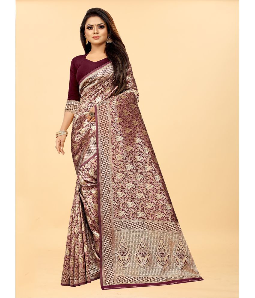     			Gazal Fashions - Maroon Banarasi Silk Saree With Blouse Piece ( Pack of 1 )