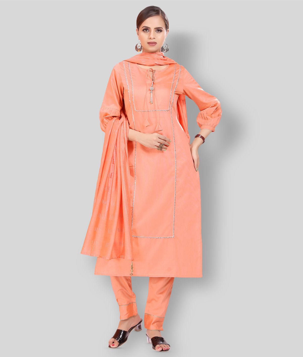     			Madhuram Textiles - Peach Cotton Silk Women's Straight Kurti ( Pack of 1 )