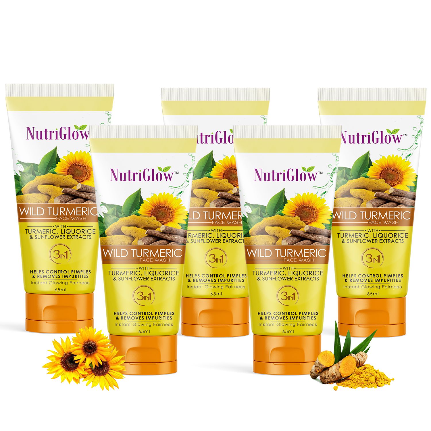 Nutriglow Wild Turmeric Face Wash 65ml Each (Pack of 5)