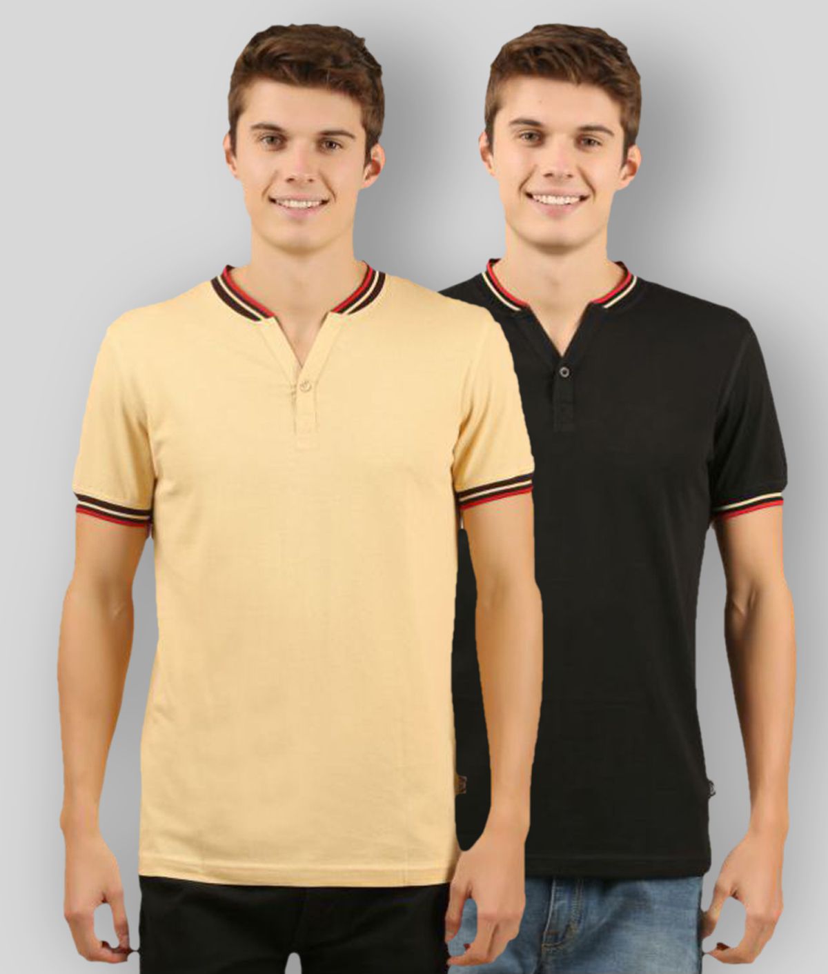     			Zebu - Beige Cotton Regular Fit Men's T-Shirt ( Pack of 2 )