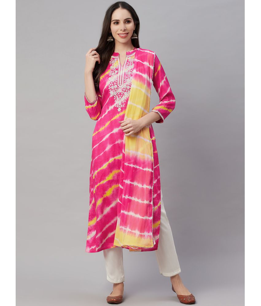     			AMIRA'S INDIAN ETHNICWEAR - Pink Straight Polyester Women's Stitched Salwar Suit ( Pack of 1 )