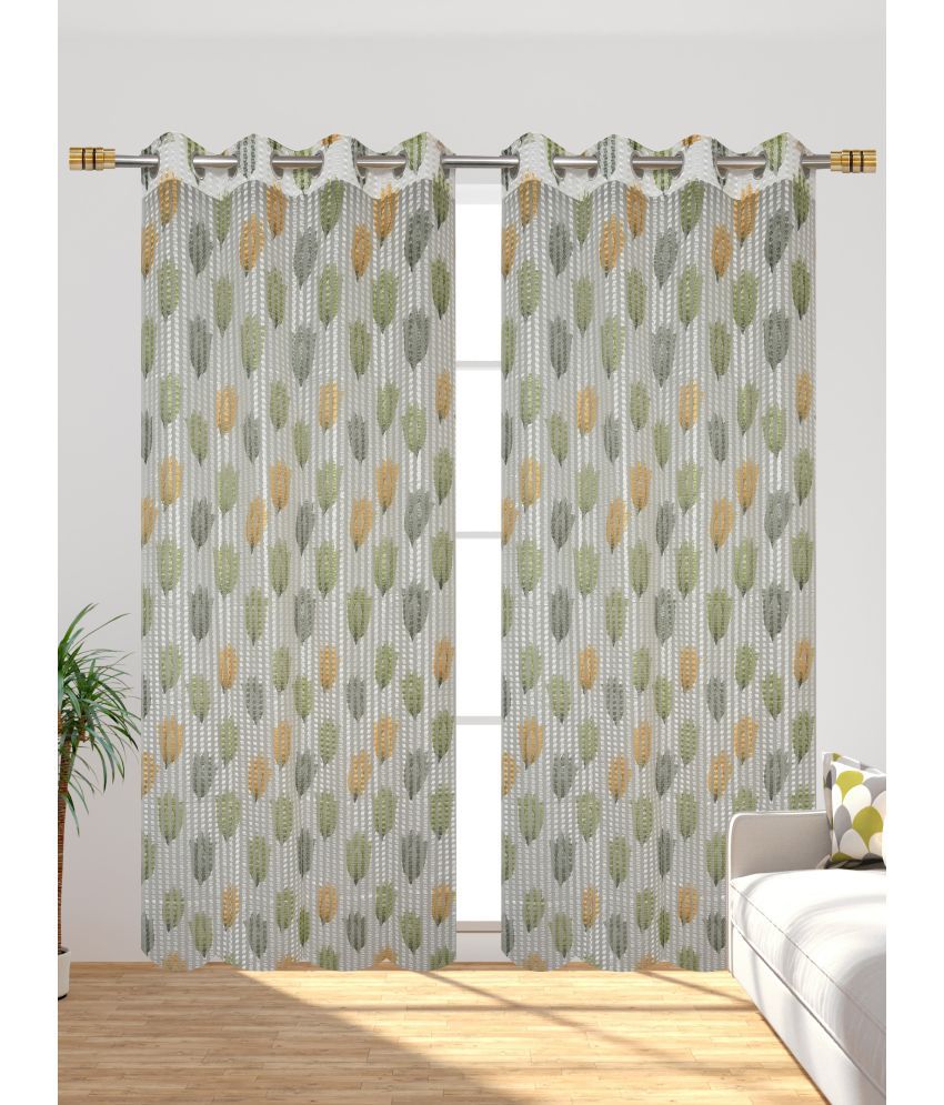     			Homefab India Printed Semi-Transparent Eyelet Window Curtain 5ft (Pack of 2) - Green