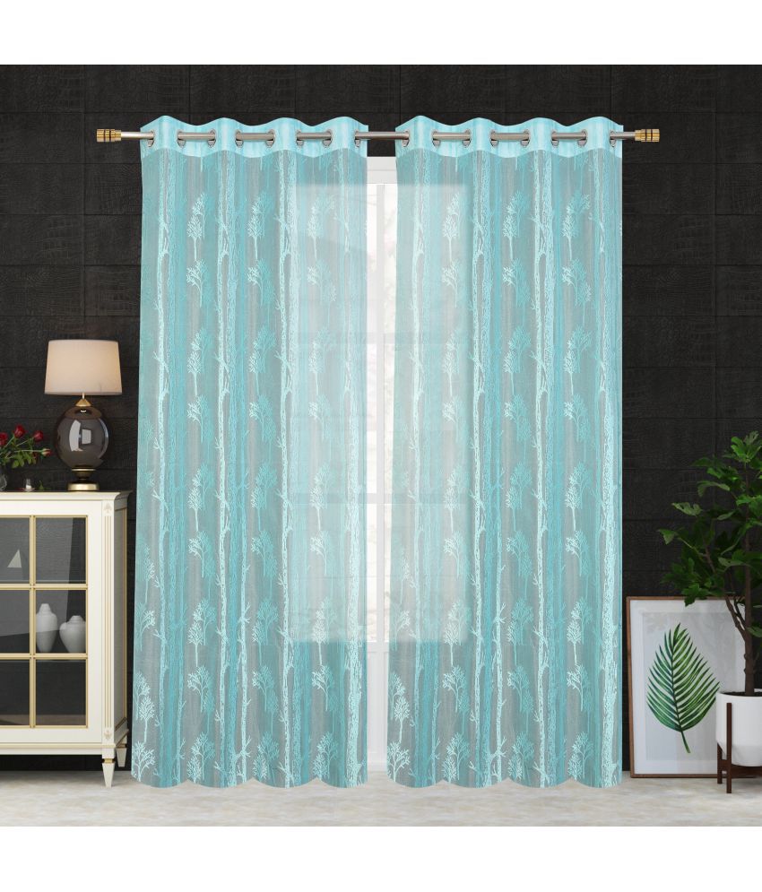     			Homefab India SelfDesign Semi-Transparent Eyelet Window Curtain 5ft (Pack of 2) - Turquoise
