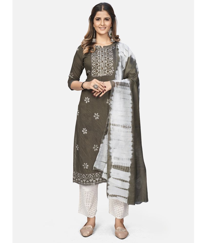     			Vbuyz - Grey Chanderi Women's Straight Kurti ( Pack of 1 )