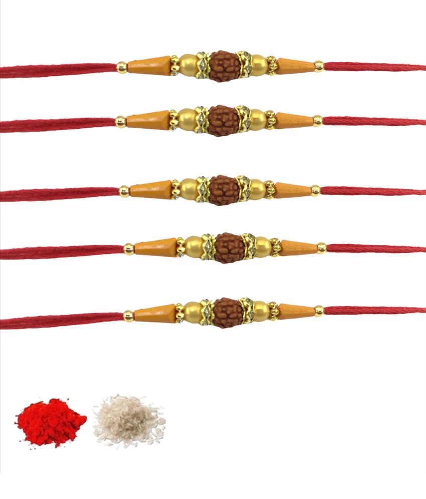     			thriftkart Rudraksha Rakhi Multicolour RUDRAKSH RAKHI Pack of 5