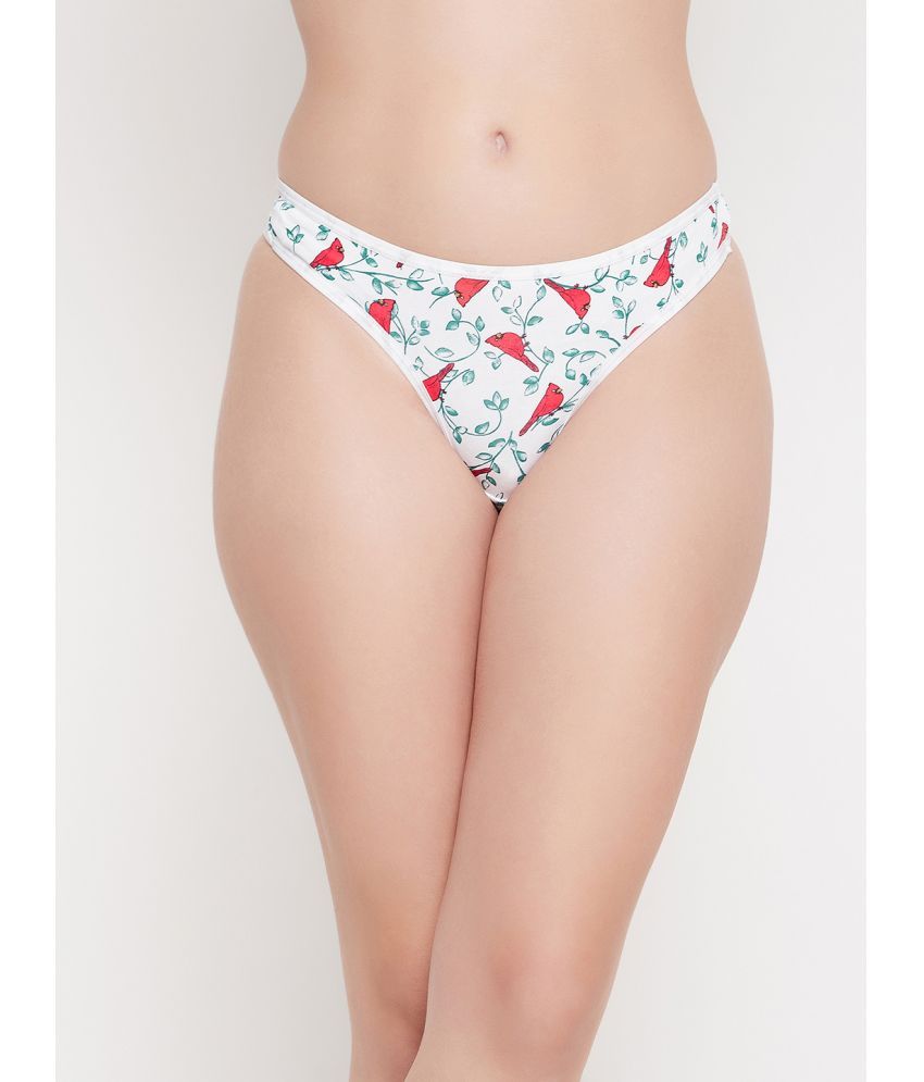     			Clovia - White Cotton Printed Women's Thongs ( Pack of 1 )